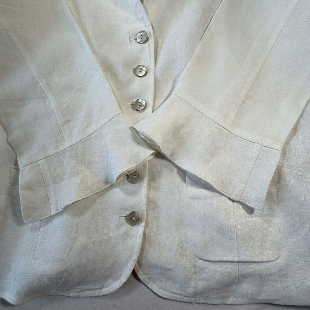 Talbots Irish Linen 100% Linen Blouse Size 8 Ivory Button Front Pleated Sleeve - Picture 8 of 8